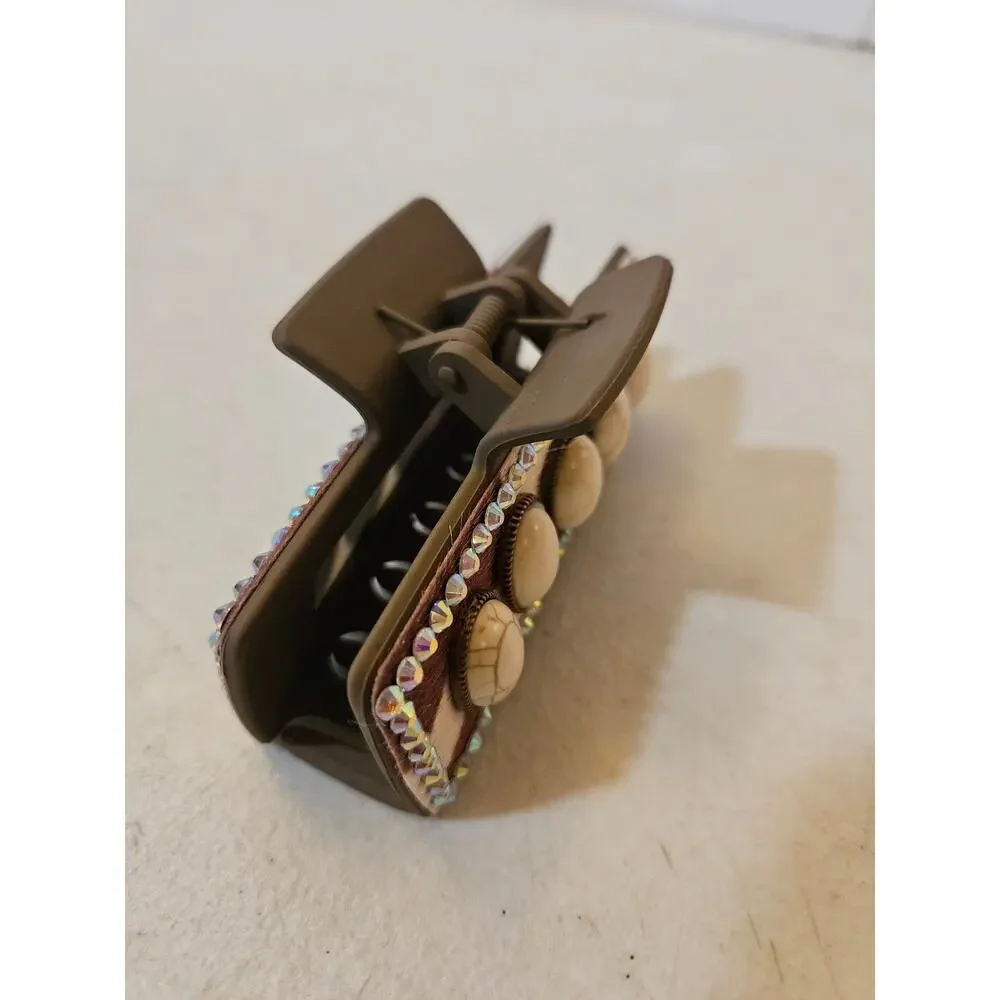 Western Cowhide Rhinestone Hair Claw Clip
